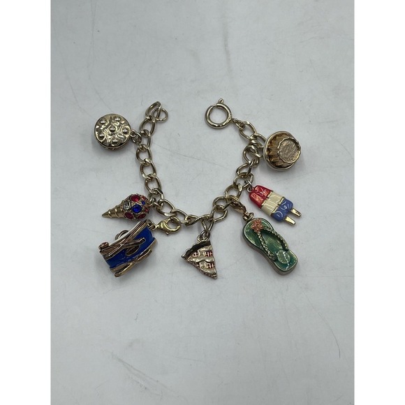 Monet Vintage Signed Gold‎ Tone Summertime Sweets Charms Bracelet - Picture 12 of 13